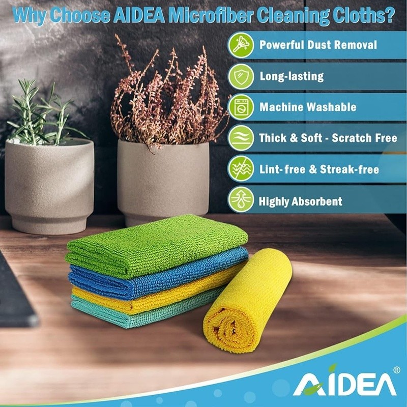 Soft Microfiber Cleaning Towels Absorbent Reusable Versatile Kitchen Cloths 12″
