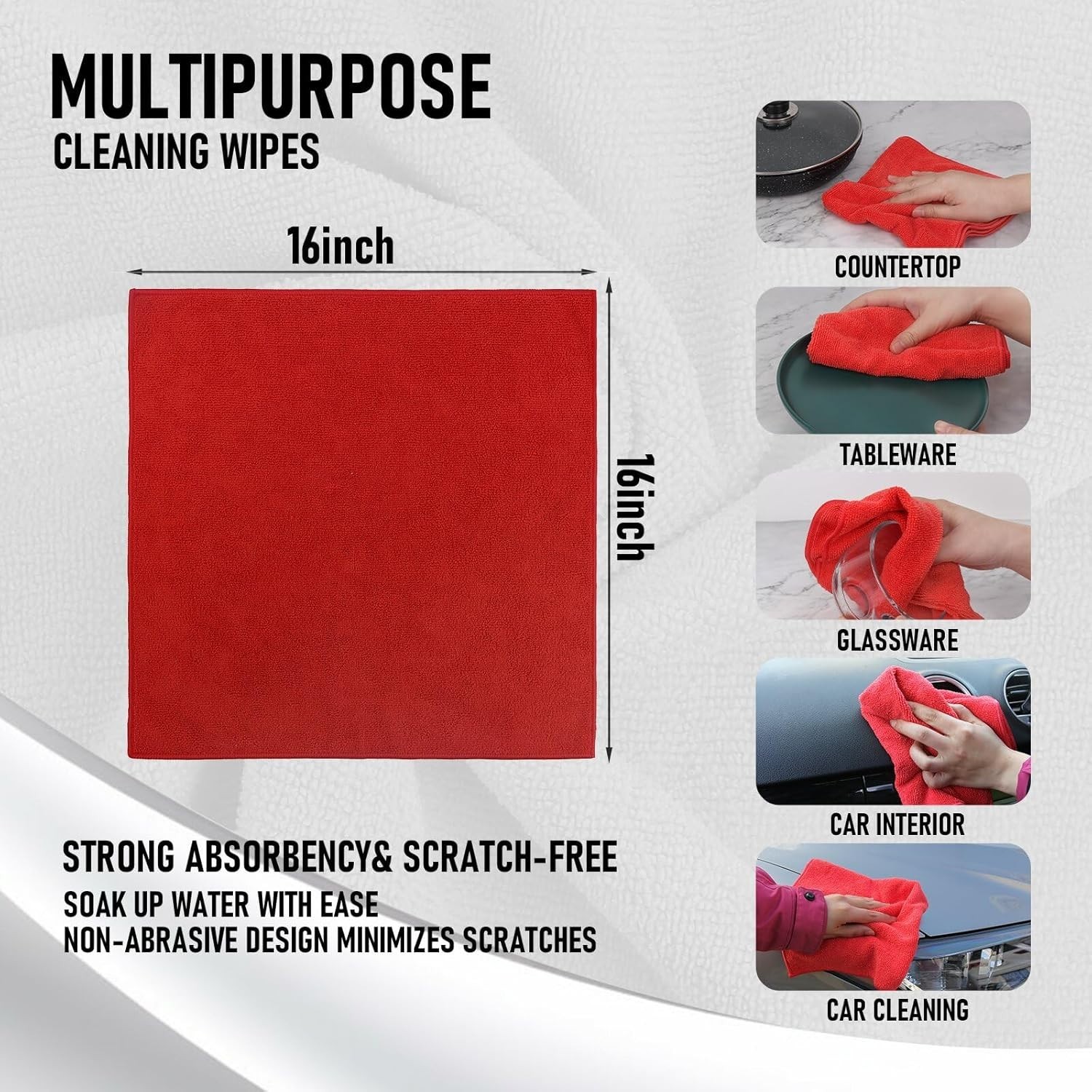 Microfiber Cleaning Cloth, 16in*16in, 12 Pack Ultra-Thick Cleaning Rags, Supe…