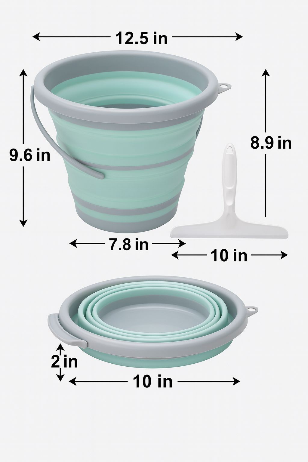 Collapsible Bucket 10L Foldable Cleaning Bucket w/ Handle & Squeegee Portable