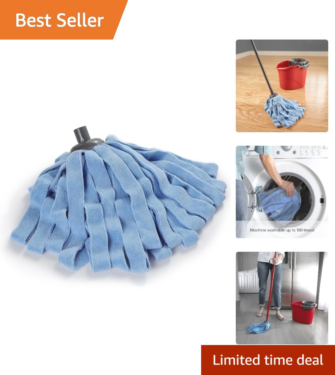 Blue Microfiber Cloth Mop Refill – 1 Count, Removes 99% Bacteria with Water