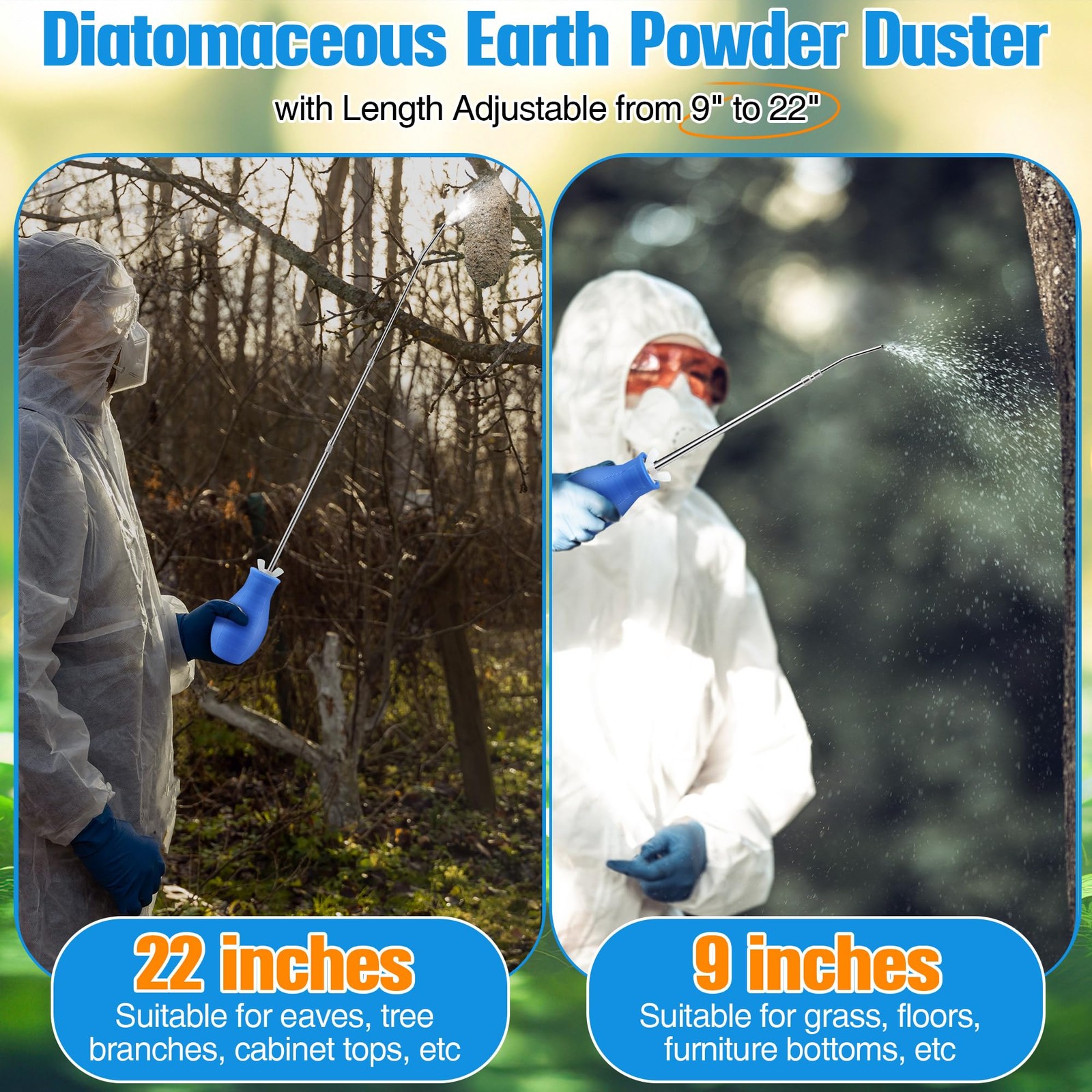 Qualirey Blue 9″-22″ Retractable 8oz DE Powder Duster 1 Pcs