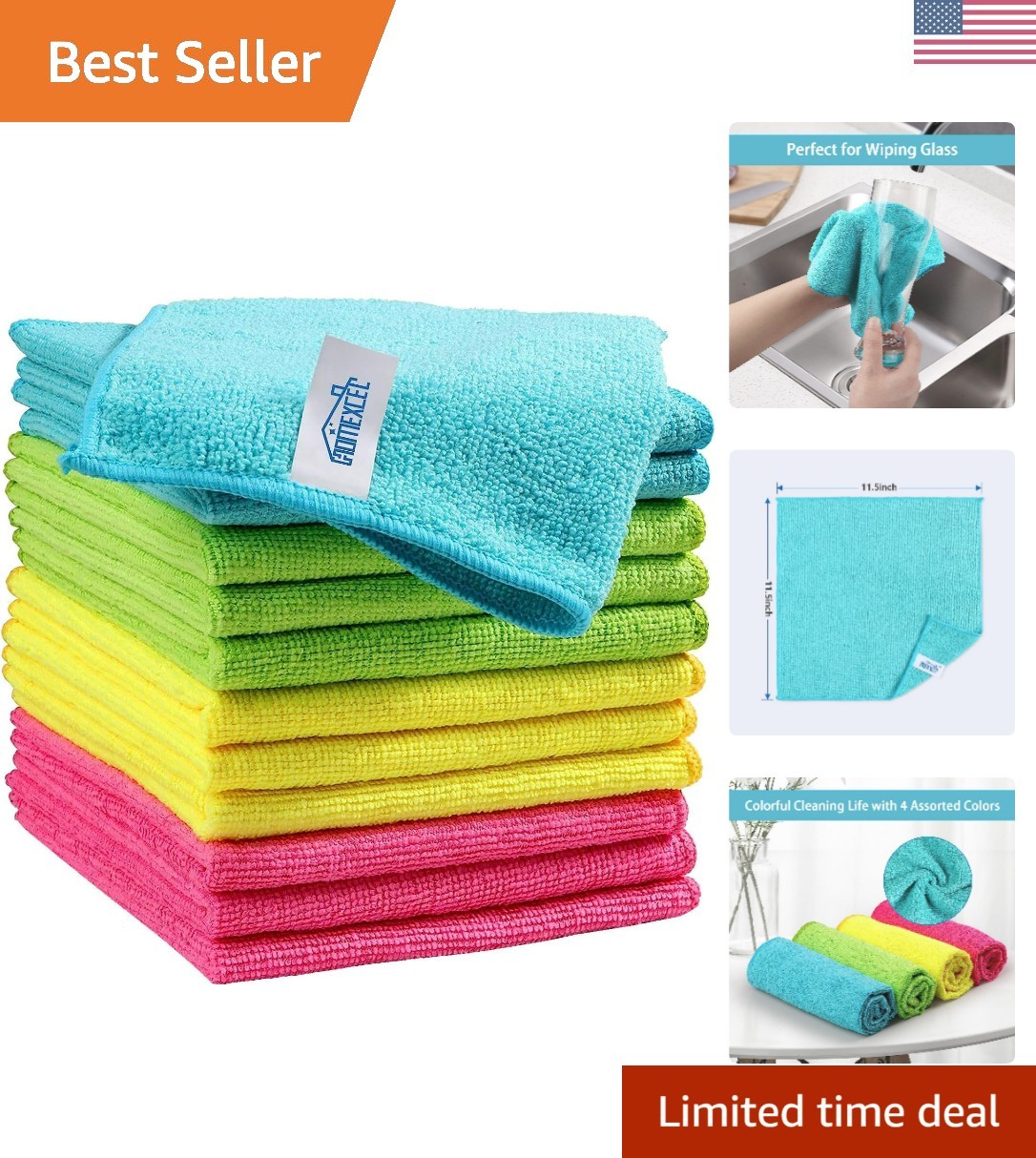 Microfiber Cleaning Cloth,12 Pack Cleaning Rags, Cleaning Towels with 4 Color…