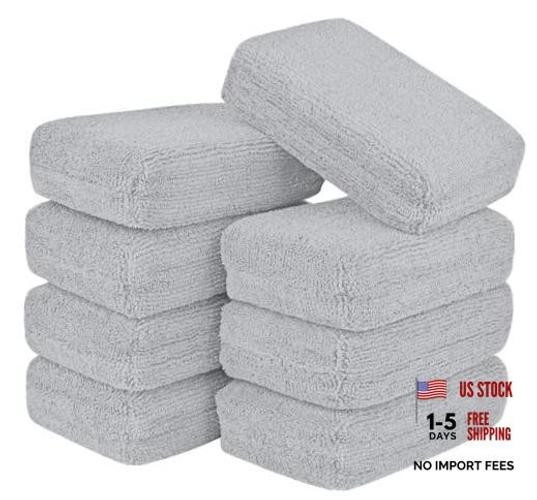 Microfiber Applicator Pad-8Pack, Car Wash Sponge, Premium Microfiber 8 PK Gray