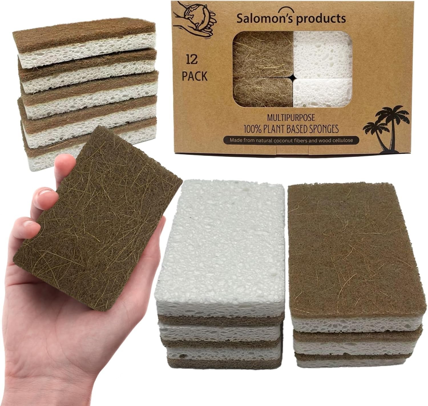 12 Pack Eco-Friendly Biodegradable Kitchen Sponges Natural Cellulose Coconut …