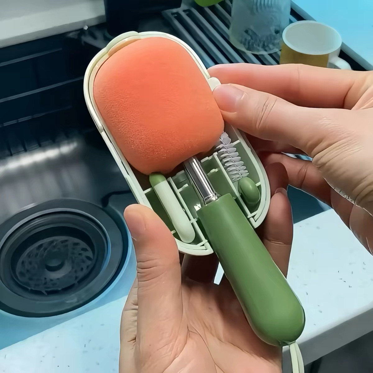 3 in 1 Portable Scalable sponge cup brush, Cup Cover Cleaning Brush Household