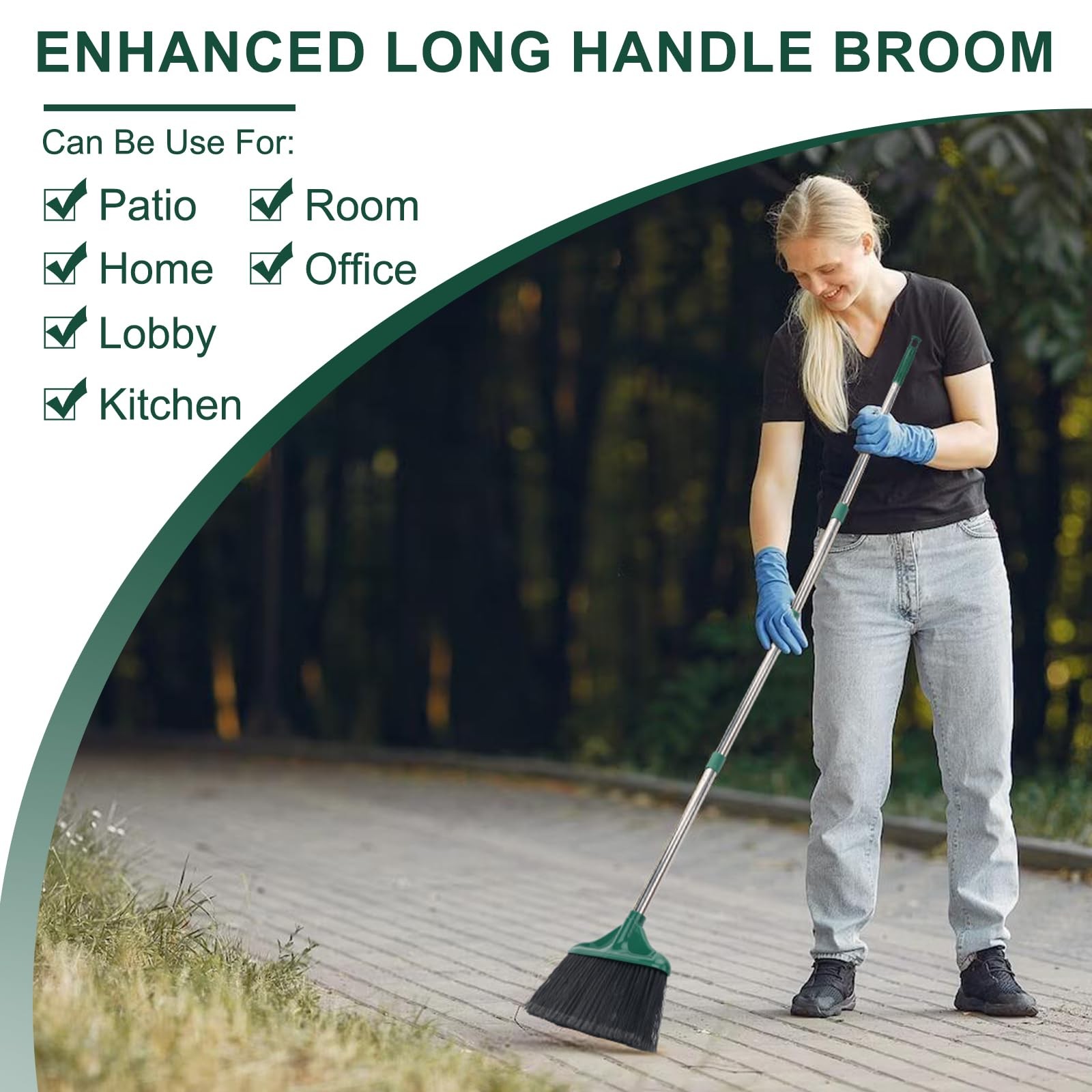 Heavy Duty Broom Outdoor Indoor Commercial Broom with 50 inches Long Handle,P…