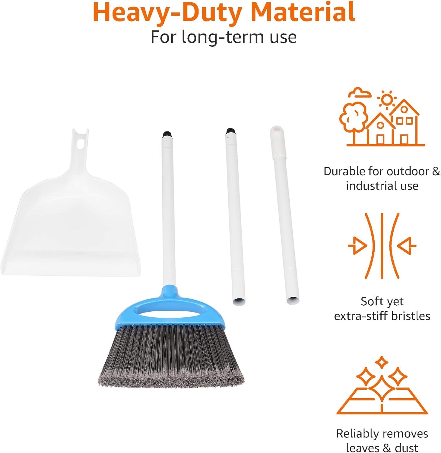 Innovative Blue and White Broom and Dustpan Set with Maximum Dust Pickup Power