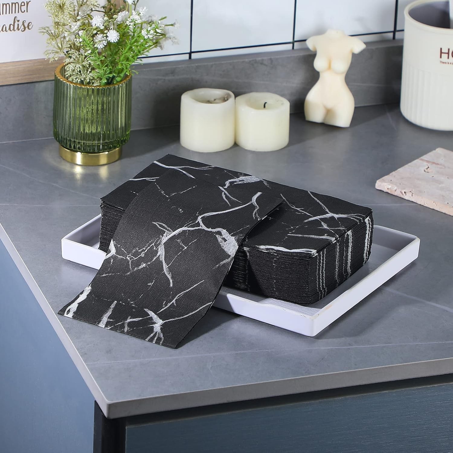 50 Pcs Black Marble Guest Towel Disposable Bathroom Paper Napkins Decorative
