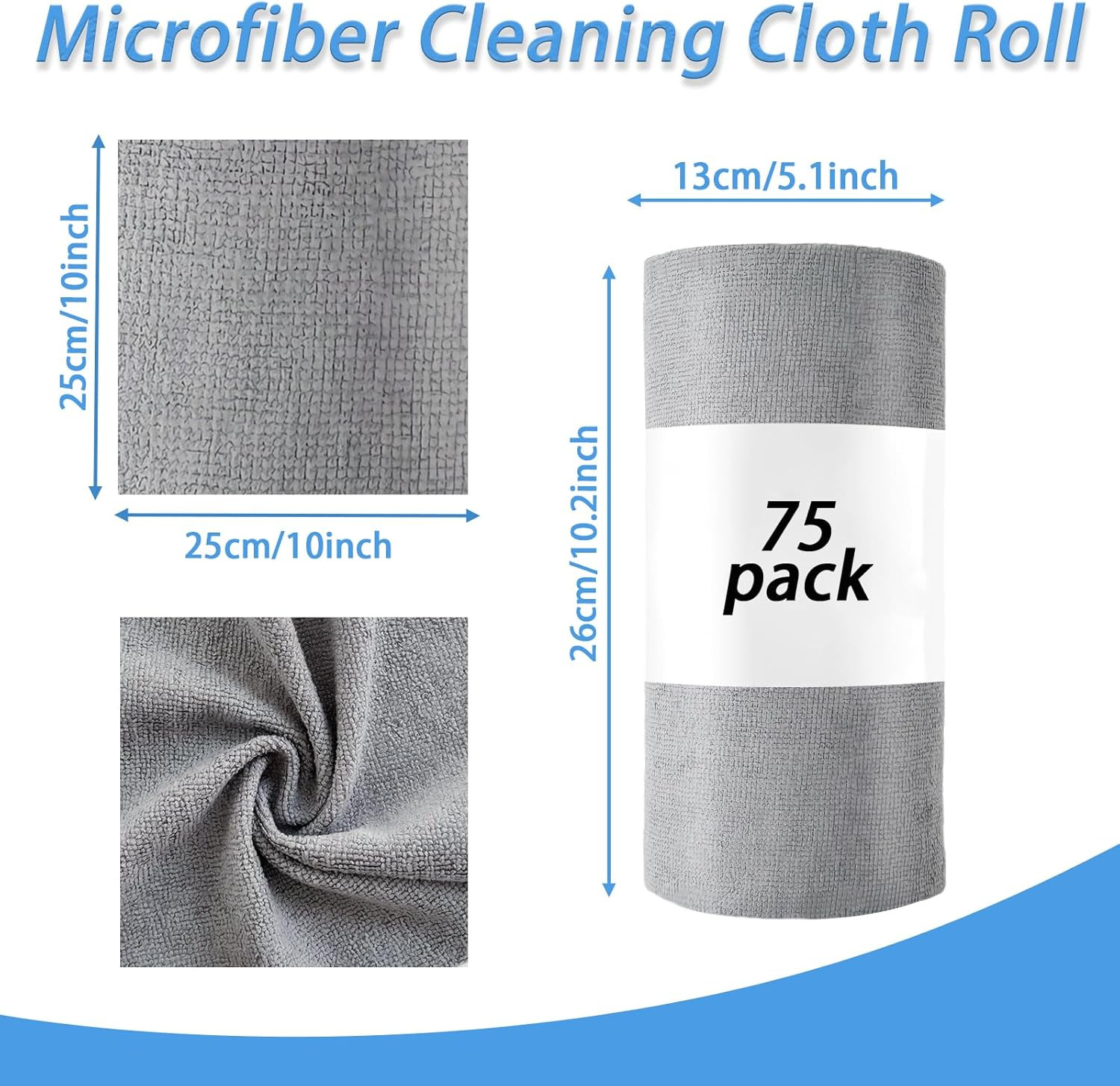 75 Pack Microfiber Cleaning Cloth Roll,Reusable Tear Away Microfiber