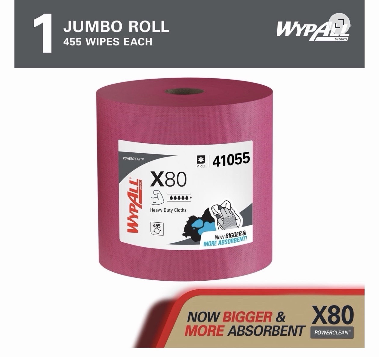WypAll PowerClean X80 Cloths Heavy Duty Wipes (41055), Jumbo, Extended Use…