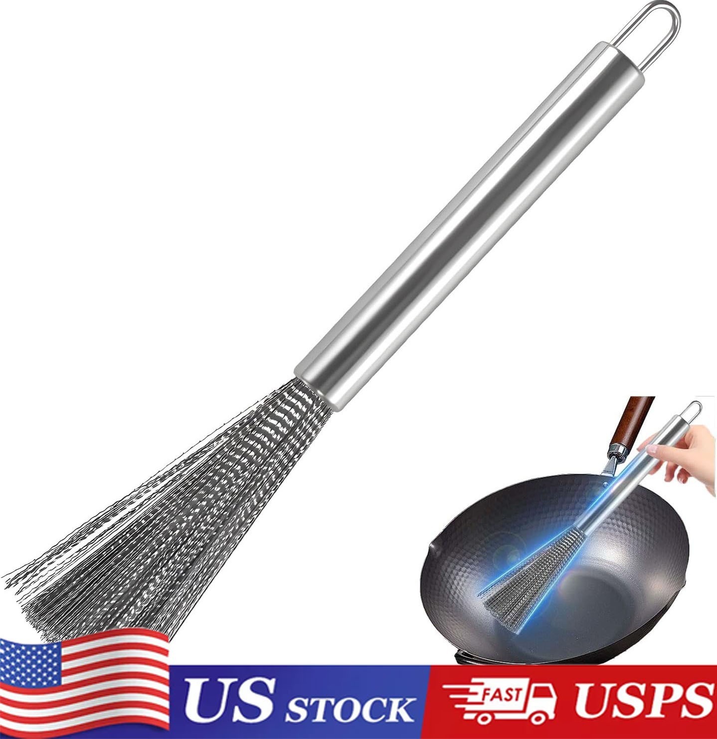 Kitchen Brush with Handle,Pot Scrubber,Steel Scrubbers for Cleaning Dishes