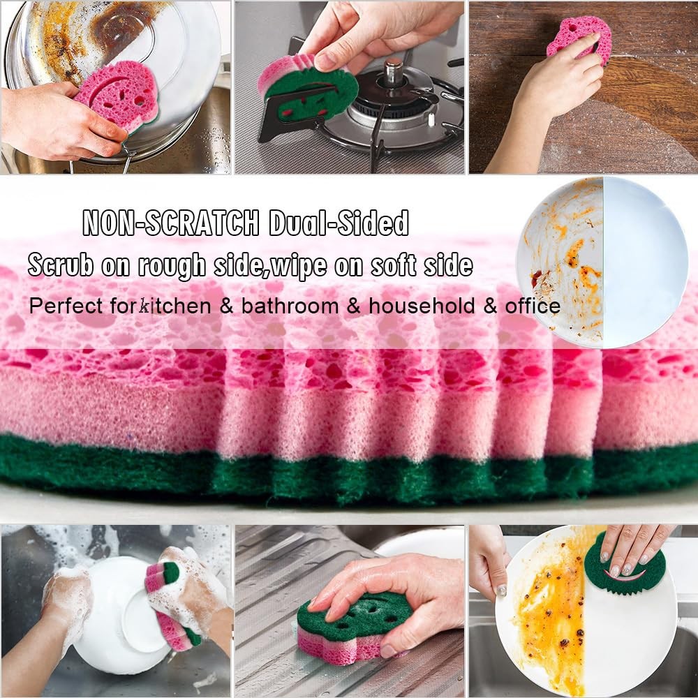 12 Pack Dish Sponges, Dual Sided Scrub Pads, Bathroom Kitchen Cleaner, Green