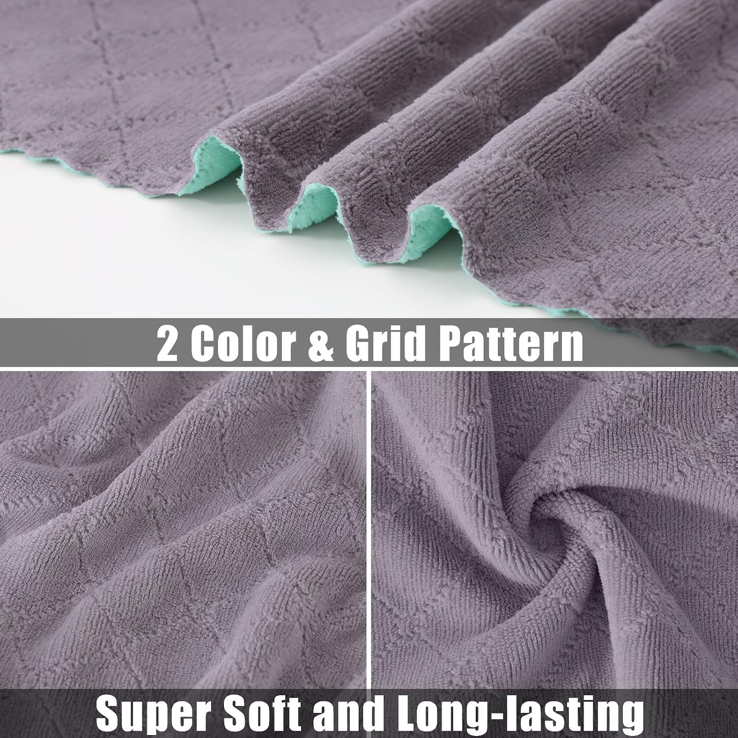 12 Pack Soft and Absorbent Kitchen Cloths, Grey & Green | Super Soft and