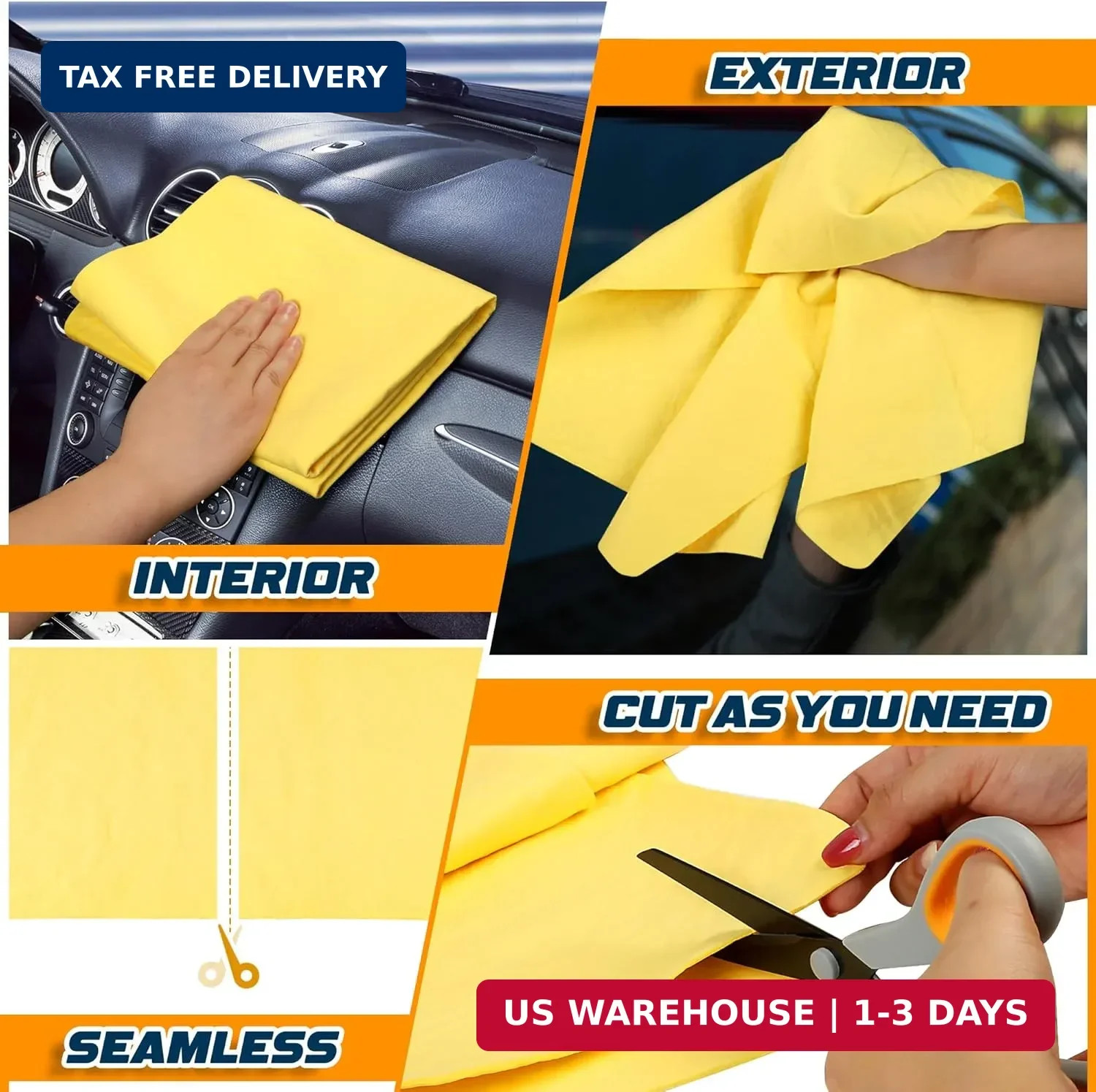 Premium Shammy Towel 2 Pack 26″x17″ Super Absorbent Car Drying Towel, Soft Reusa