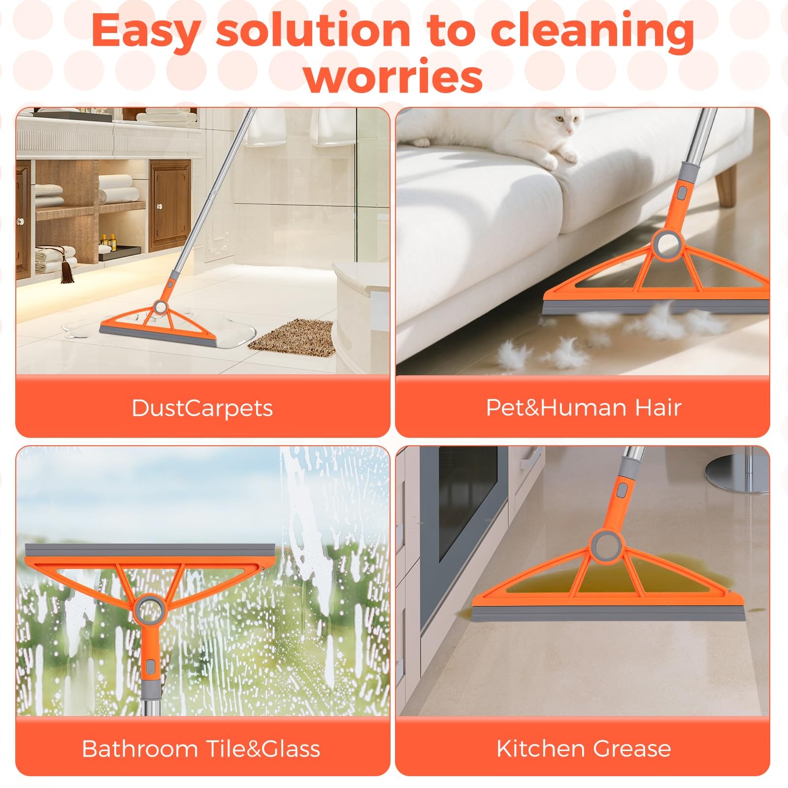 2-In-1 Air Broom, 180Â° Rotating 54 Inch Adjustable Silicone Rubber Broom Inc…