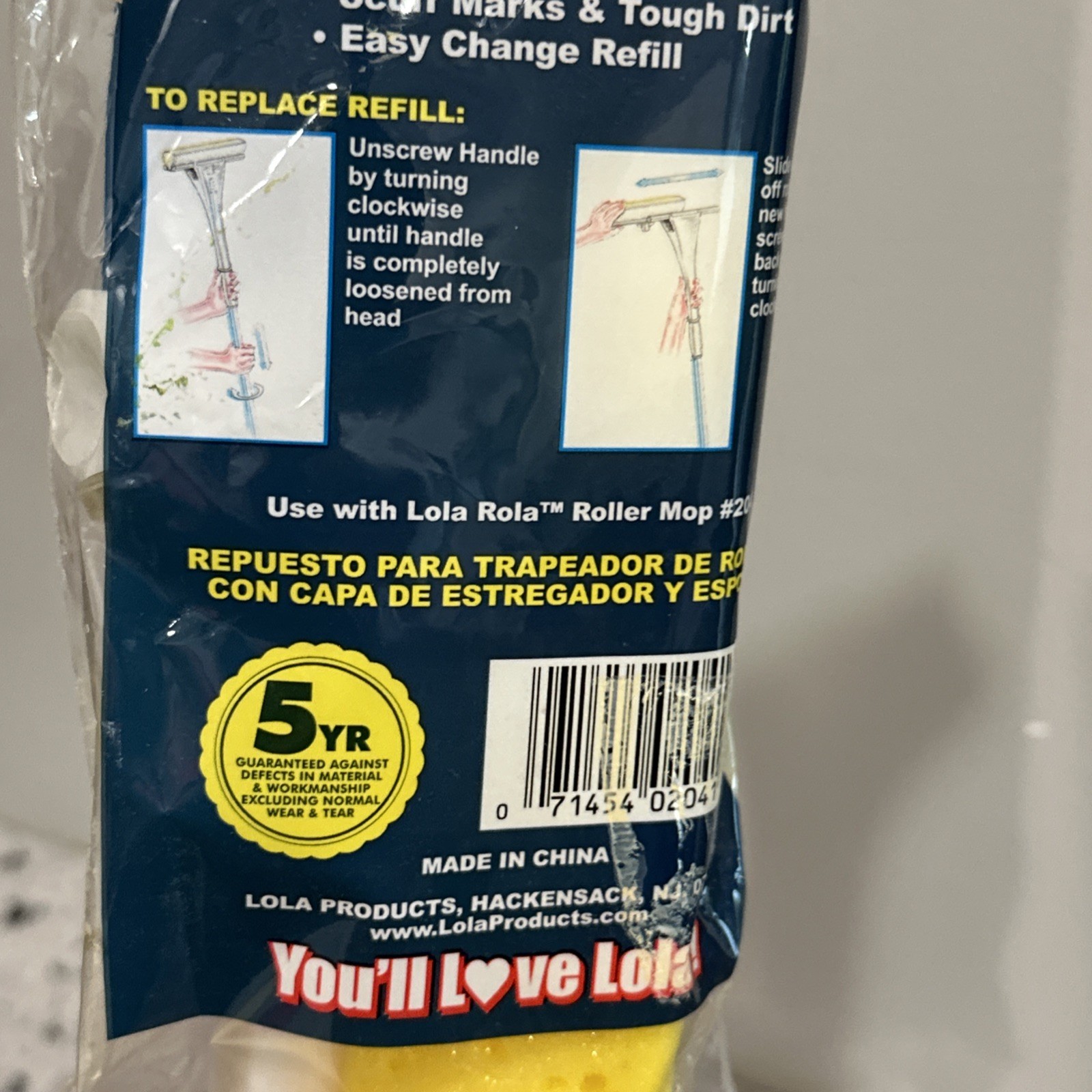 Lola Rola Roller Single Mop Refill #2041 Sponge & Foam Scrubber Head NOS NEW