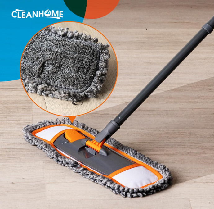 Mopa con mango extensible 55” y 3 paños lavables para suelos duros. Naranja