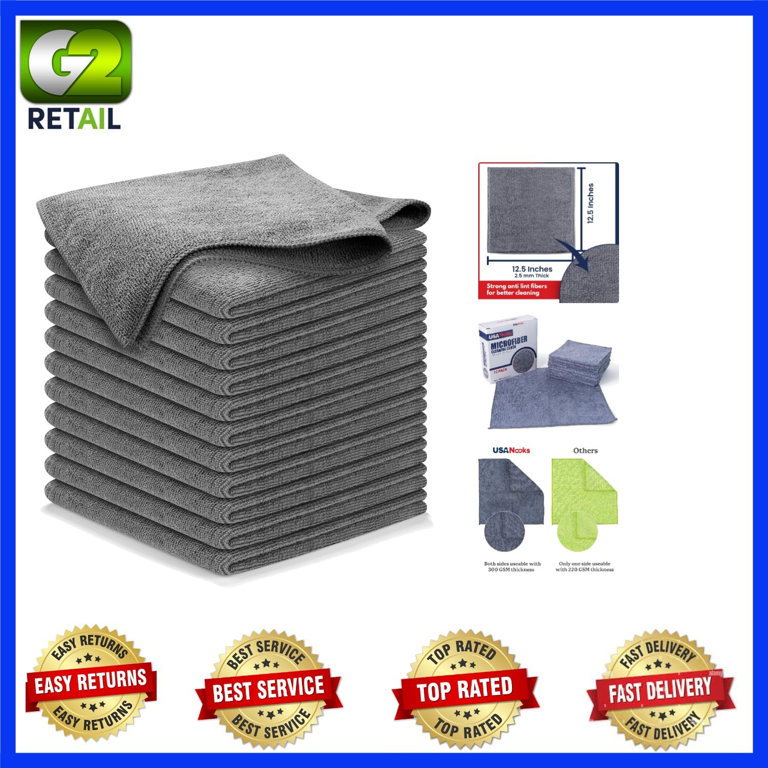 Ultra-Absorbent Microfiber Towels – 12 Pcs, 1200 Washes for Pristine Cleaning