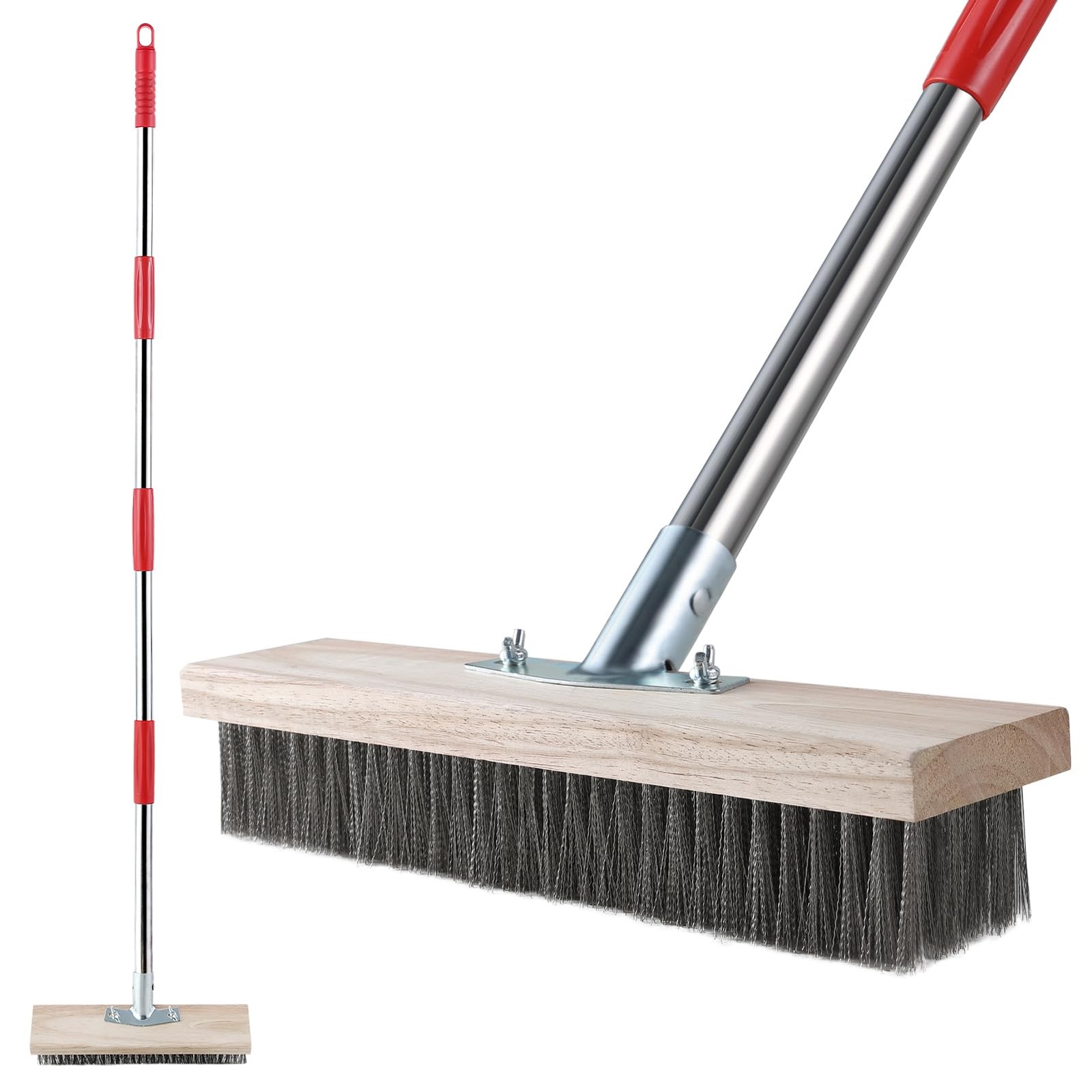 Heavy Duty Wire Broom with Telescopic Handle(57IN), Stiff Metal Bristle Brush fo