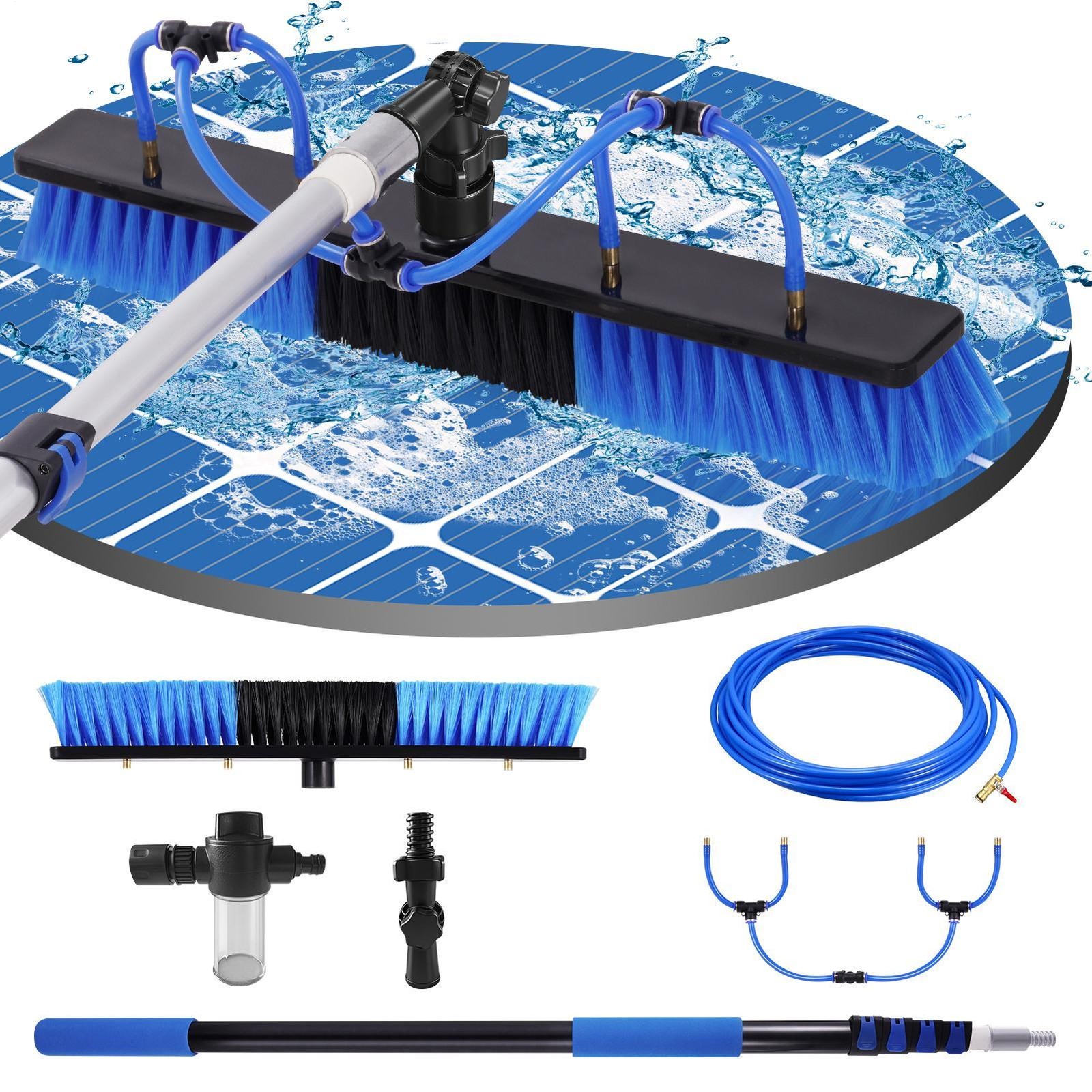 Solar Panel Cleaning Kit with 16 ft Water Fed Pole, Brush and Squeegee