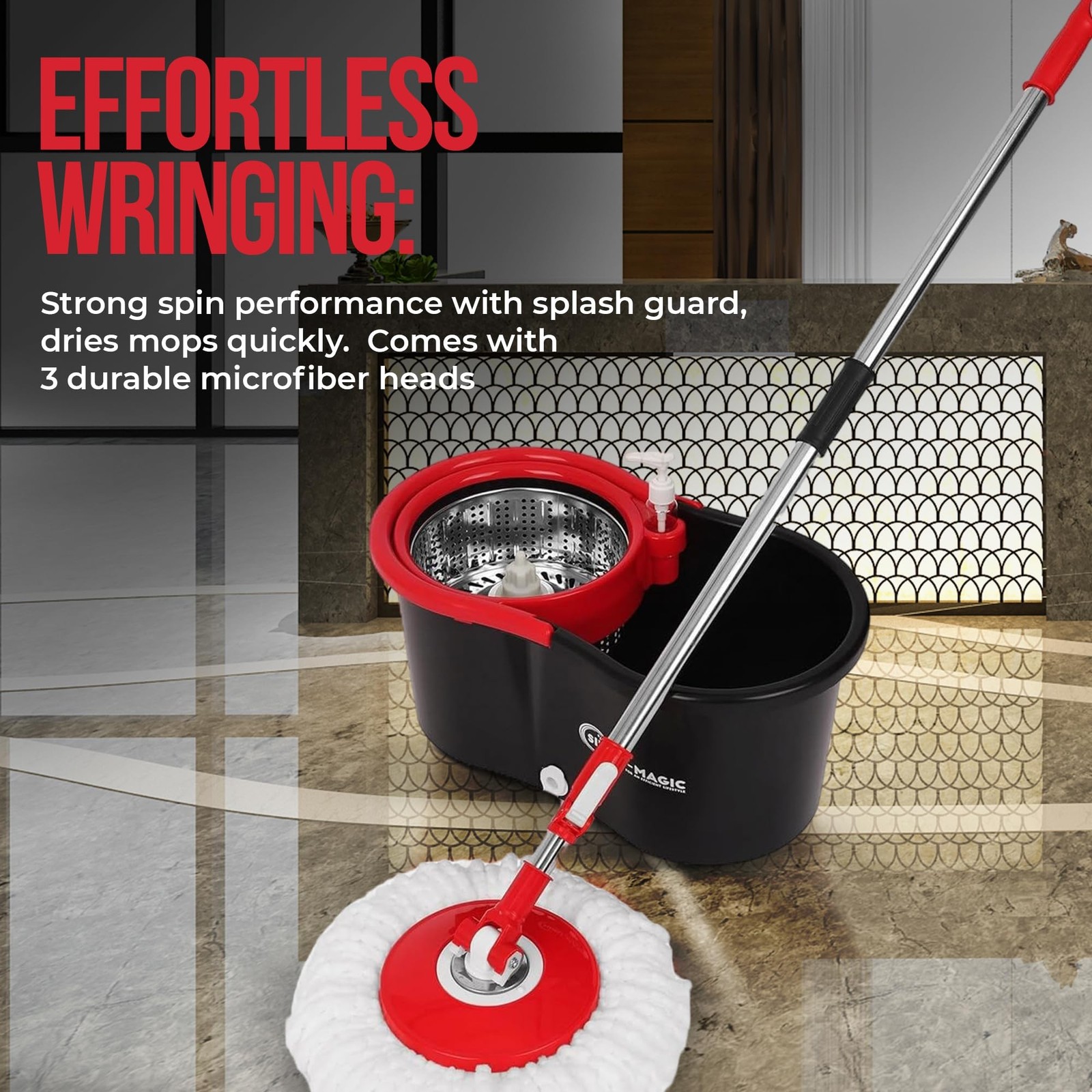 SIMPLI-MAGIC 360° Spin Mop and Bucket with Wringer – 3 High-Absorbent