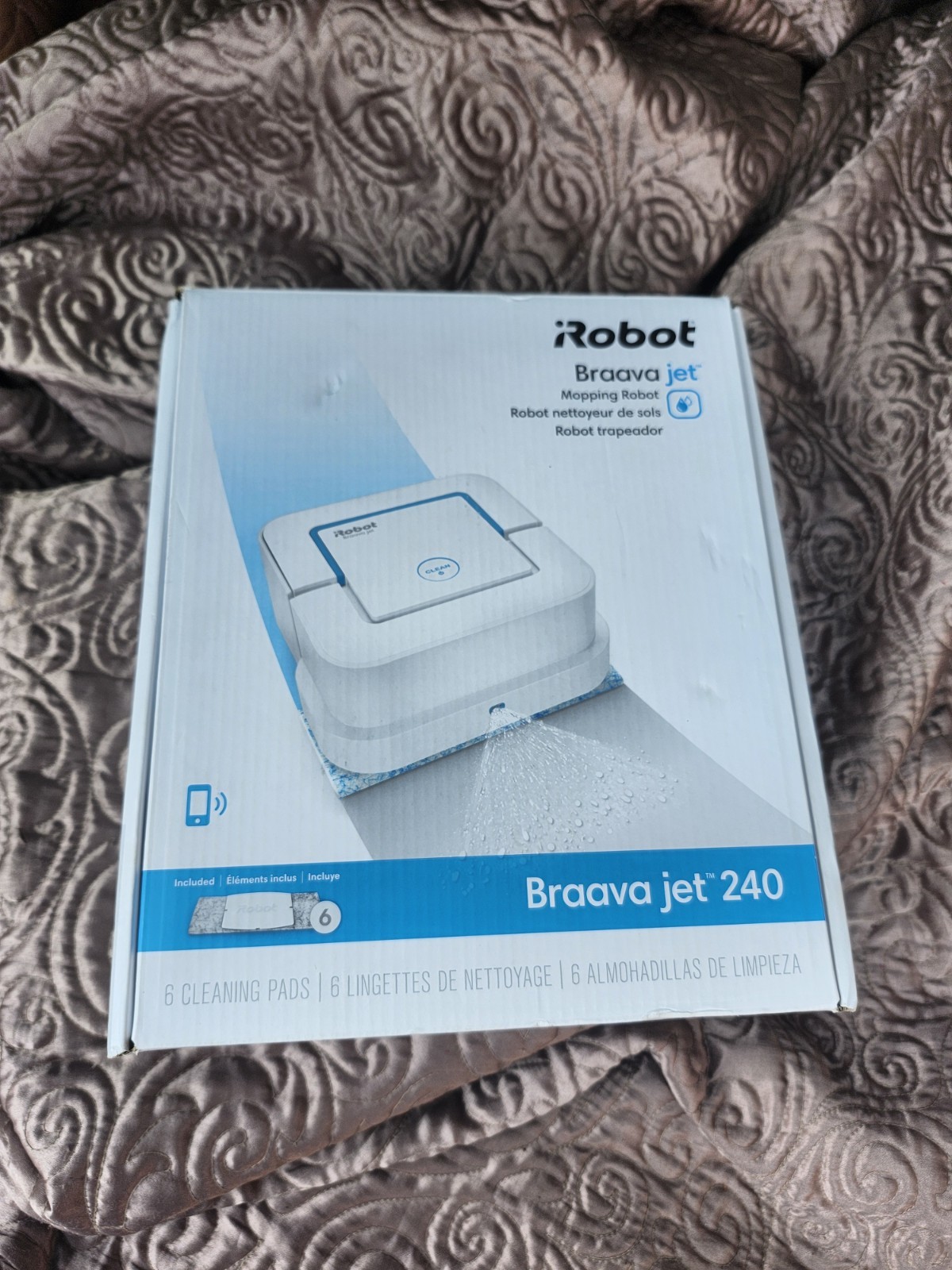 iRobot Braava jet 240 Rechargeable Mopping Robot White Blue with Cleaning Pads