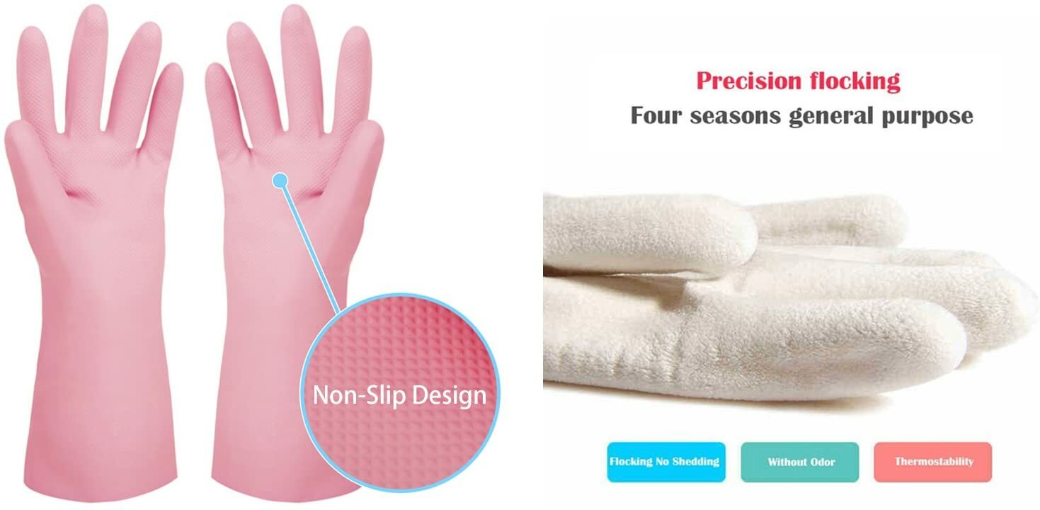 2 Pairs Household Rubber Gloves for Cleaning Dishwashing Gloves Purple Pink M