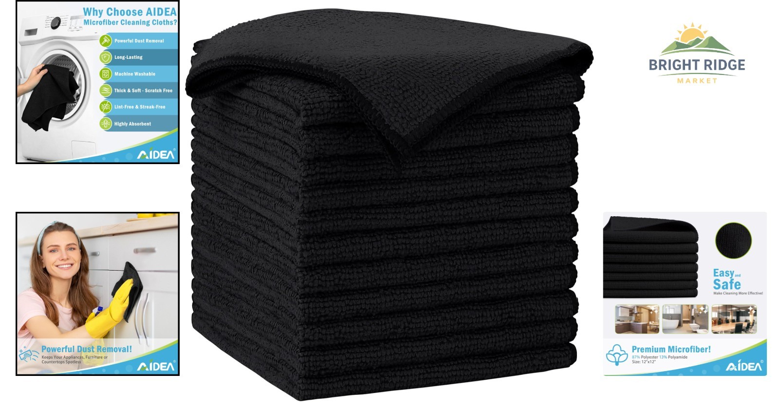 High Absorbency Microfiber Cloths – 12 Pack for Household and Automotive Use