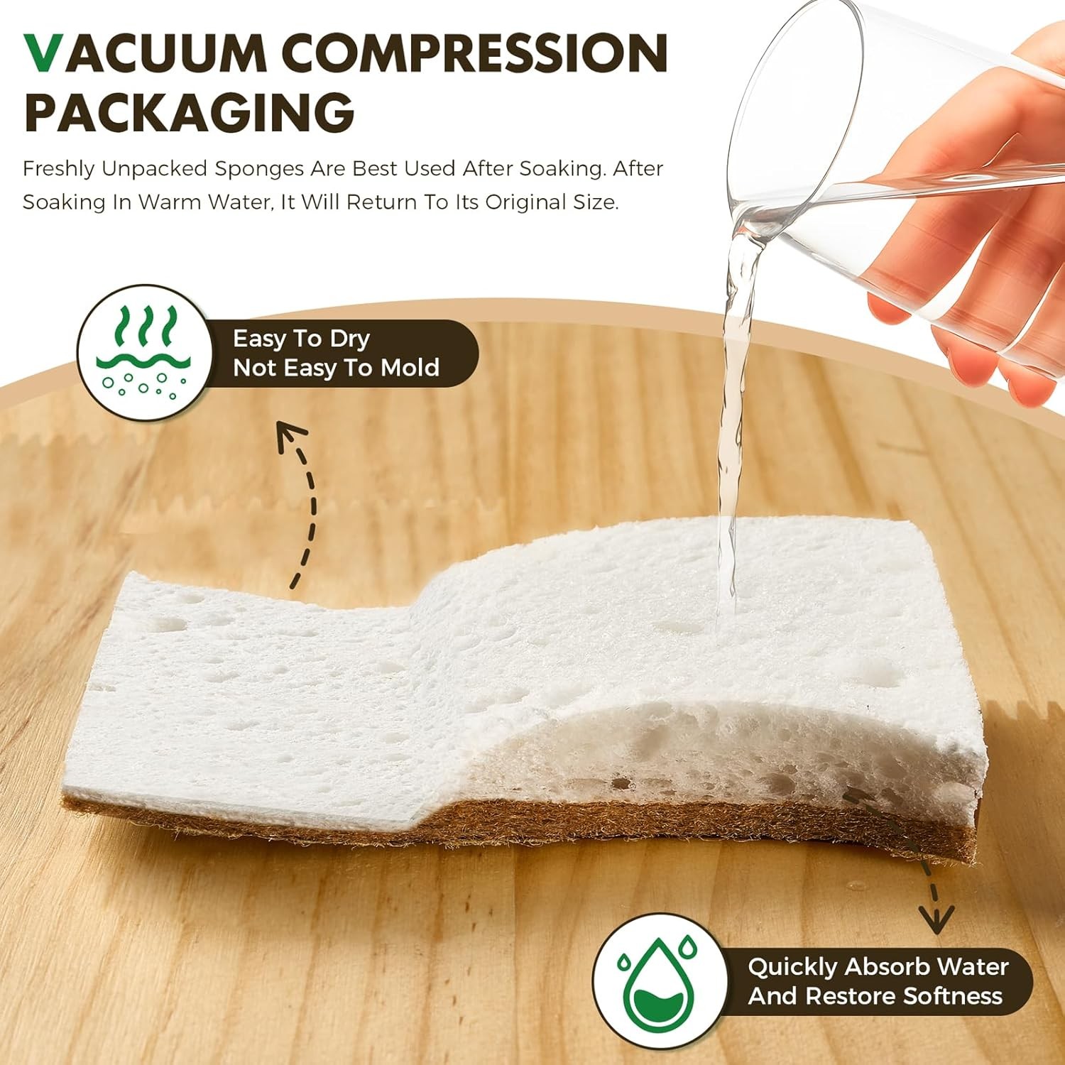 12 Pack Natural Biodegradable Kitchen Non Scratch Sponges,Compostable Plant