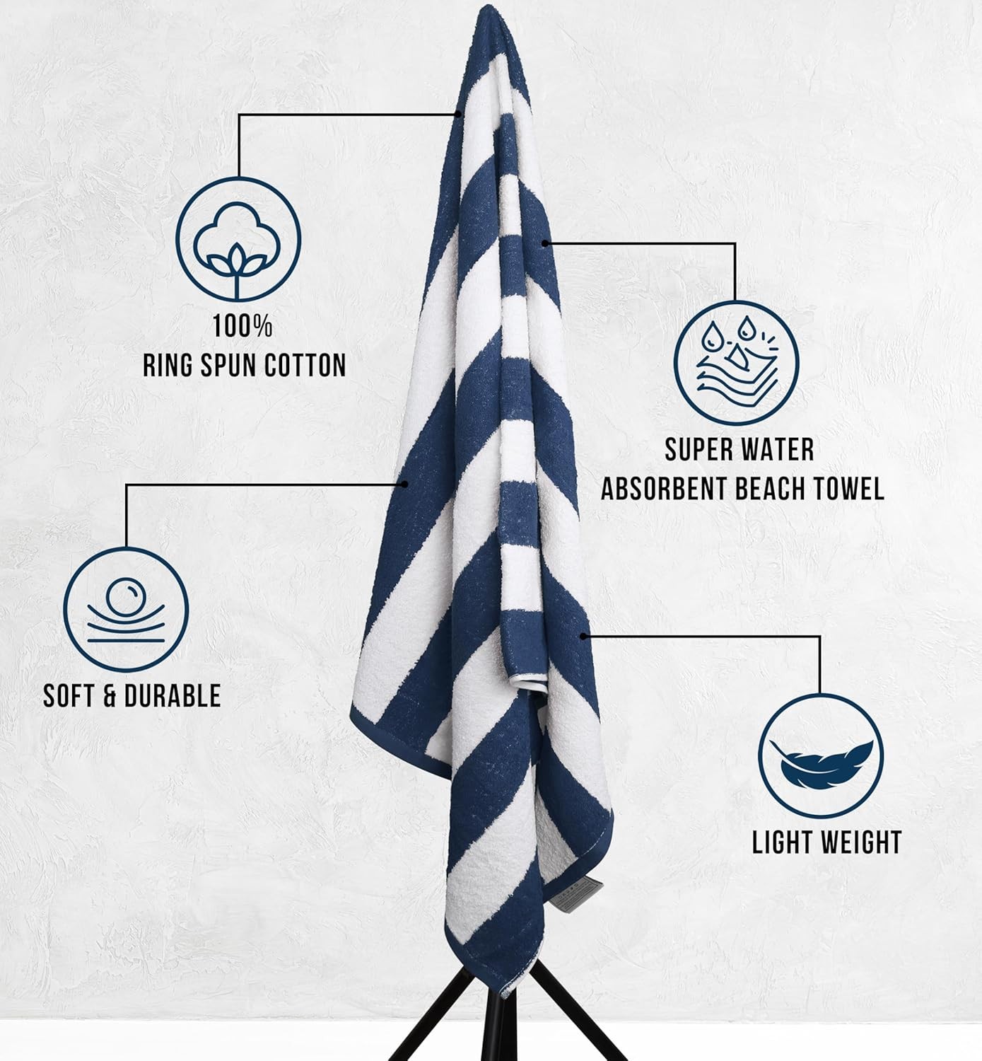 Pack of 4 Cabana Beach Towels, Oversized 30 x 60 Inches Cotton Beach Towel Set,