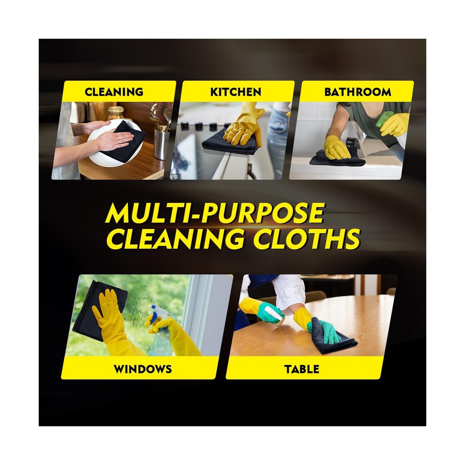 HOMEXCEL Black Microfiber Cleaning Cloths 12 Pack, 12.5 x 12.5 inch Microfibe…