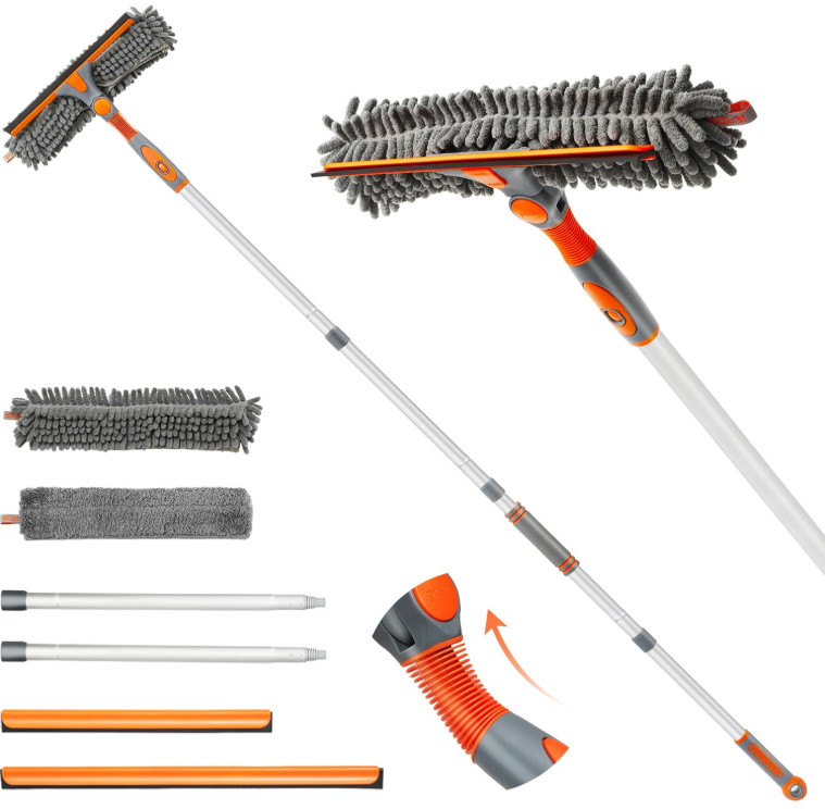 Limpiacristales 89” 2 en 1 giratorio con mango extensible y cabeza flexible