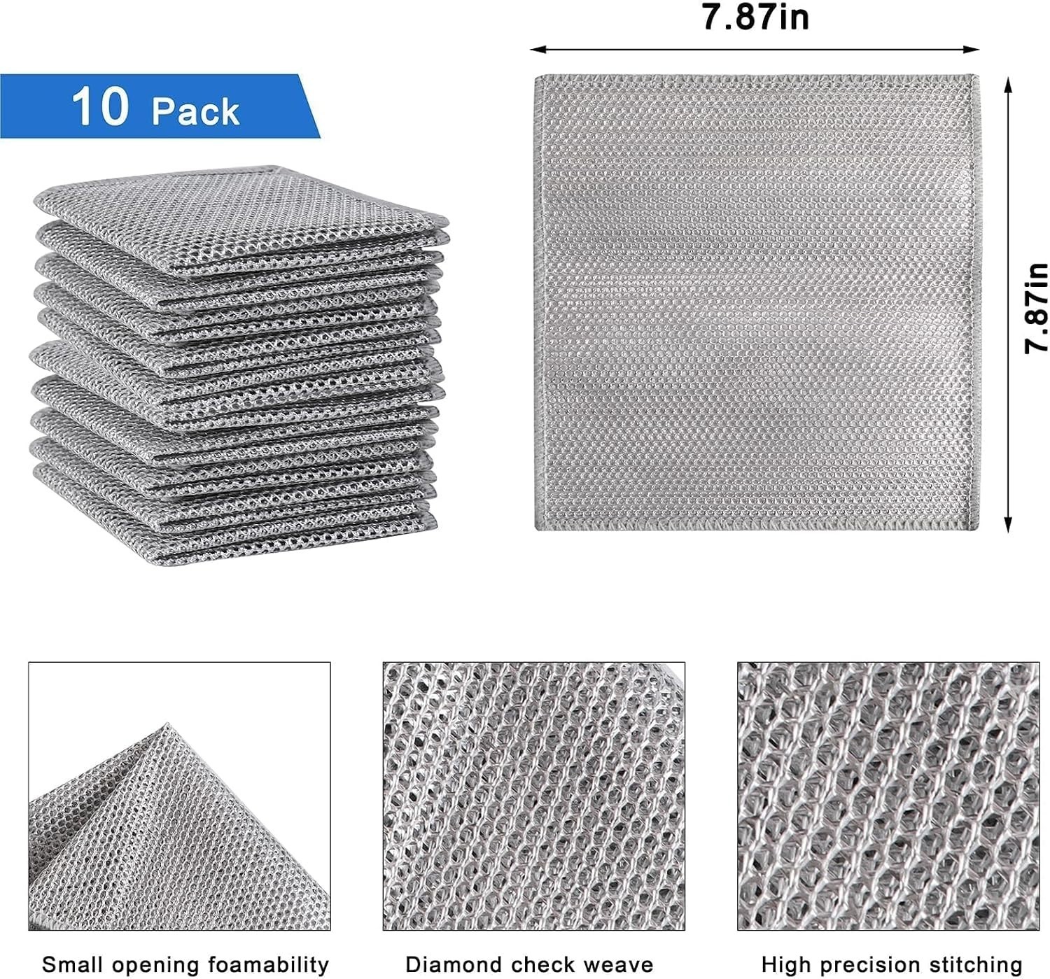 10 Pack Non-Scratch Wire Dishwashing Rags – Ultimate Kitchen Cleaning Cloths