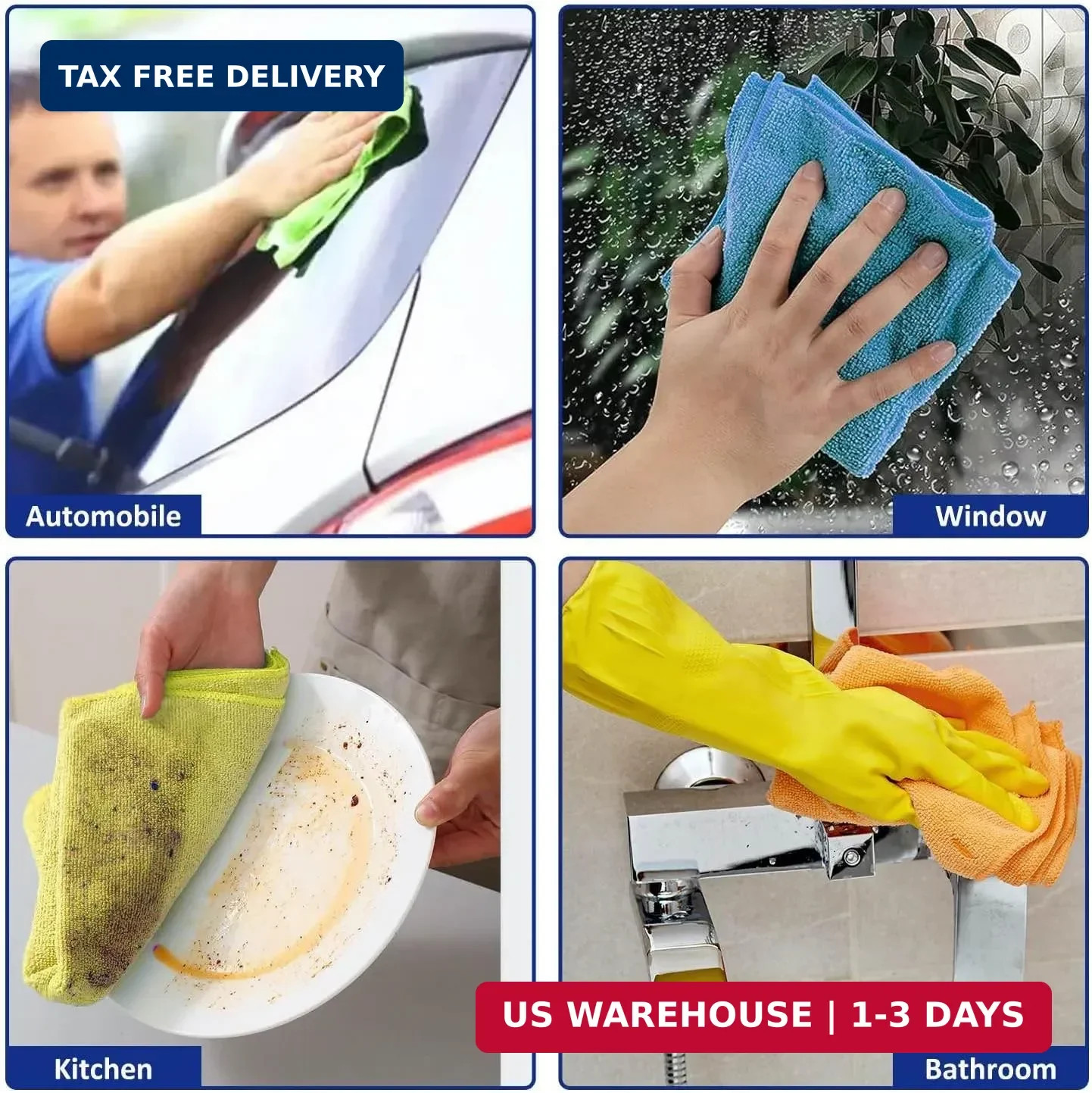 Microfiber Cleaning Cloths (12-Pack), 14″ x 14″, Ultra Absorbent, Lint-Free