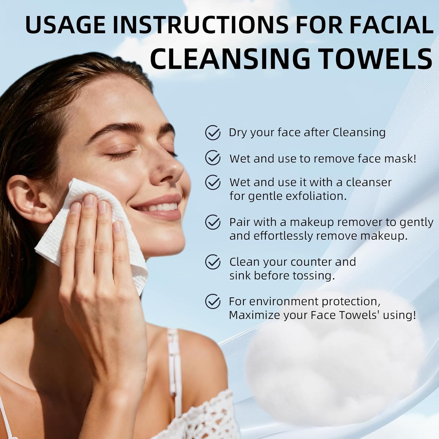 Clean Towels XL Disposable Face Towels (50 Count, 25x30cm) – Makeup Remover Dry