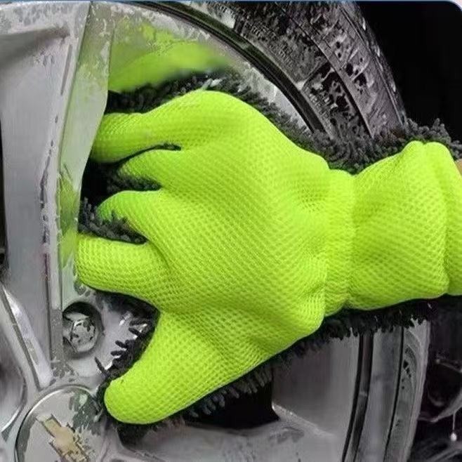 5-Finger Chenille Car Wash Mitt Scratch-Free Thick Plush Dust Cleaning Gloves