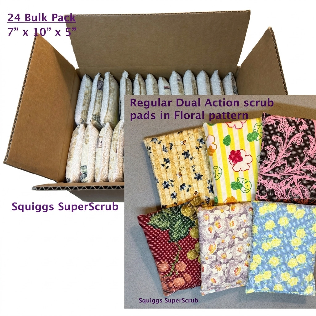 24 Bulk Pack SuperScrub Regular Dual Action Pads Non Scratch Floral Lot