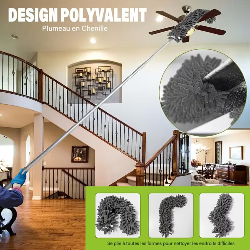 2025 NEW Microfiber Duster for Cleaning Fan, High Ceiling, Blinds, Gray, Silver