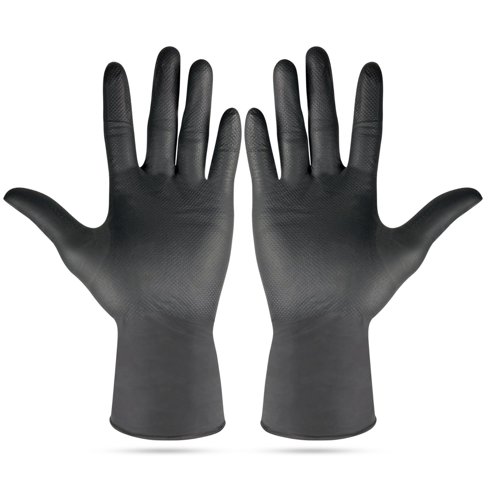 Fortify Diamond Textured Nitrile Gloves – 7mil Heavy Duty, foodsafe (L) Black