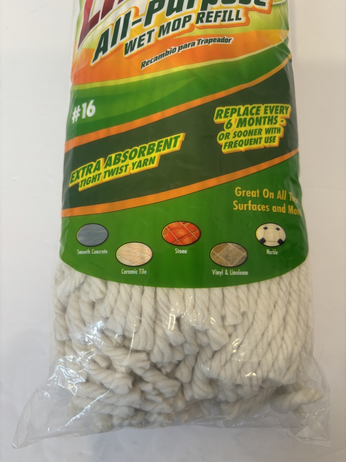 Libman #16 All-Purpose Cotton Blend Wet Mop Refill Extra Absorbent Twisted Yarn
