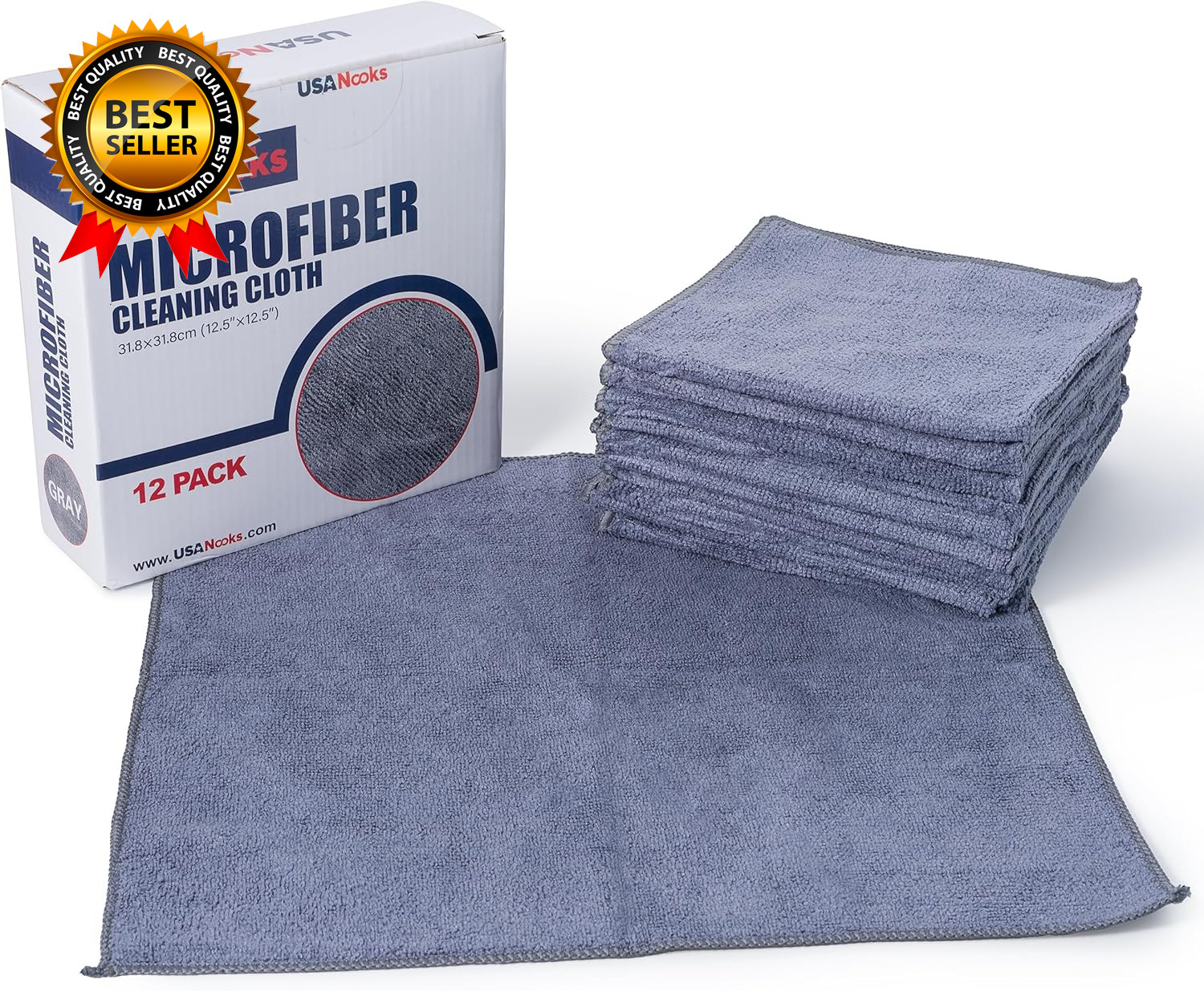 Microfiber Cleaning Cloth Grey 12 Pcs (12.5″X12.5″) High Performance 1200 Washes
