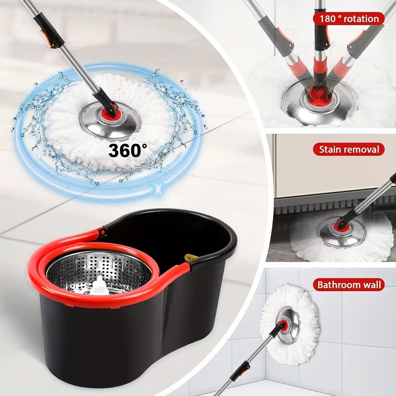 Spin Mop and Bucket with Wringer Set, 360° Spinning Mop System 3 Mop Refill