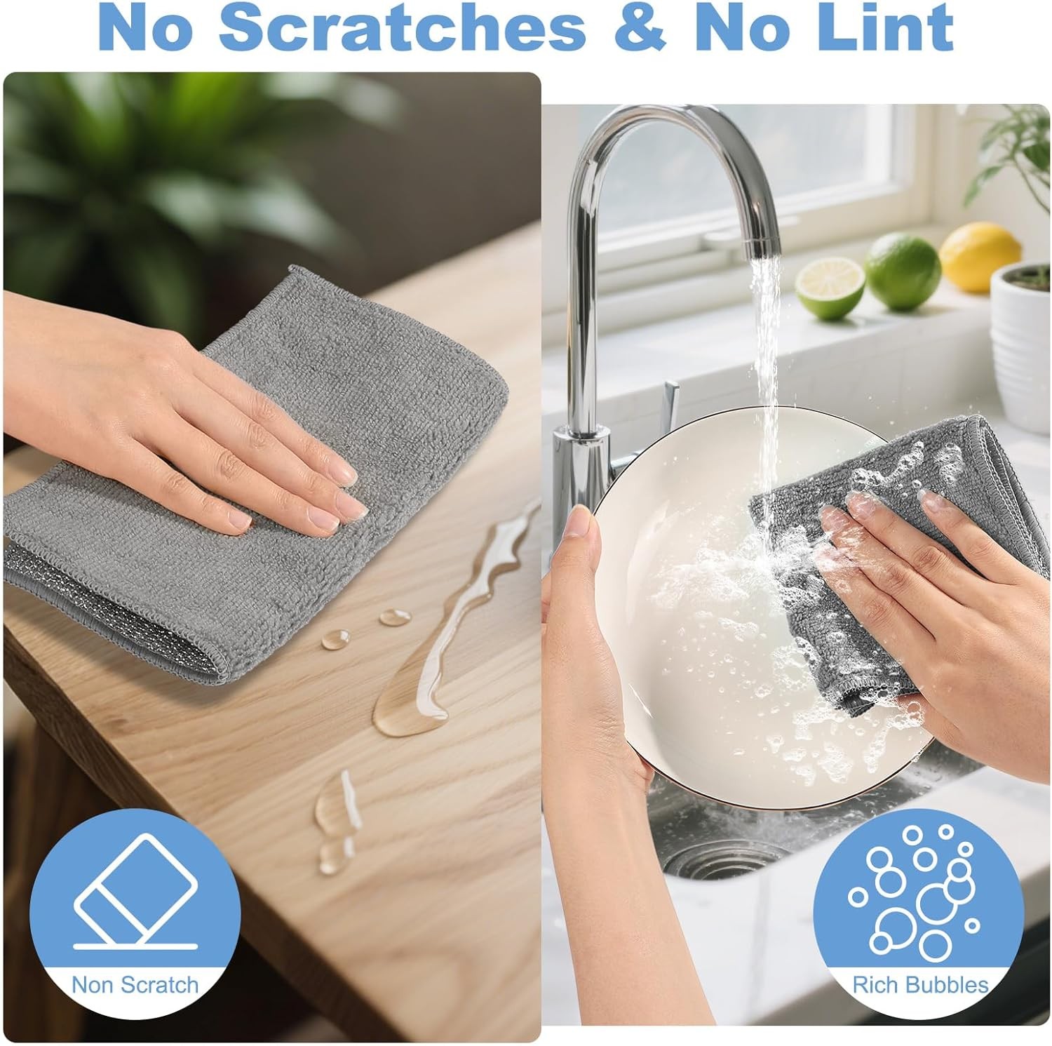New Upgrade 2-Layer Microfiber Wire Dishcloth, Non-Scratch Wire
