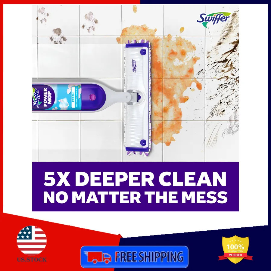 Swiffer Power Mop Floor Cleaning Kit for Wood Tile Vinyl and Laminate Floors