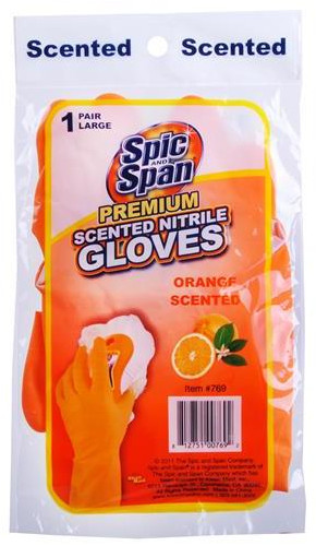 Spic And Span Orange Scented Nitrile Heavy Weight Premium Reusable Gloves Large