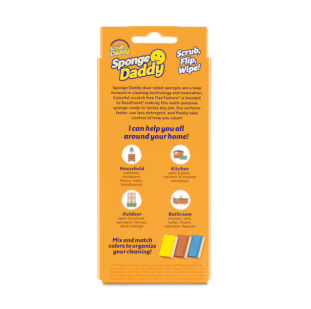 Scrub Daddy Sponge Daddy Cellulose Sponge with Scouring Pad No Scratch 3 -Pack