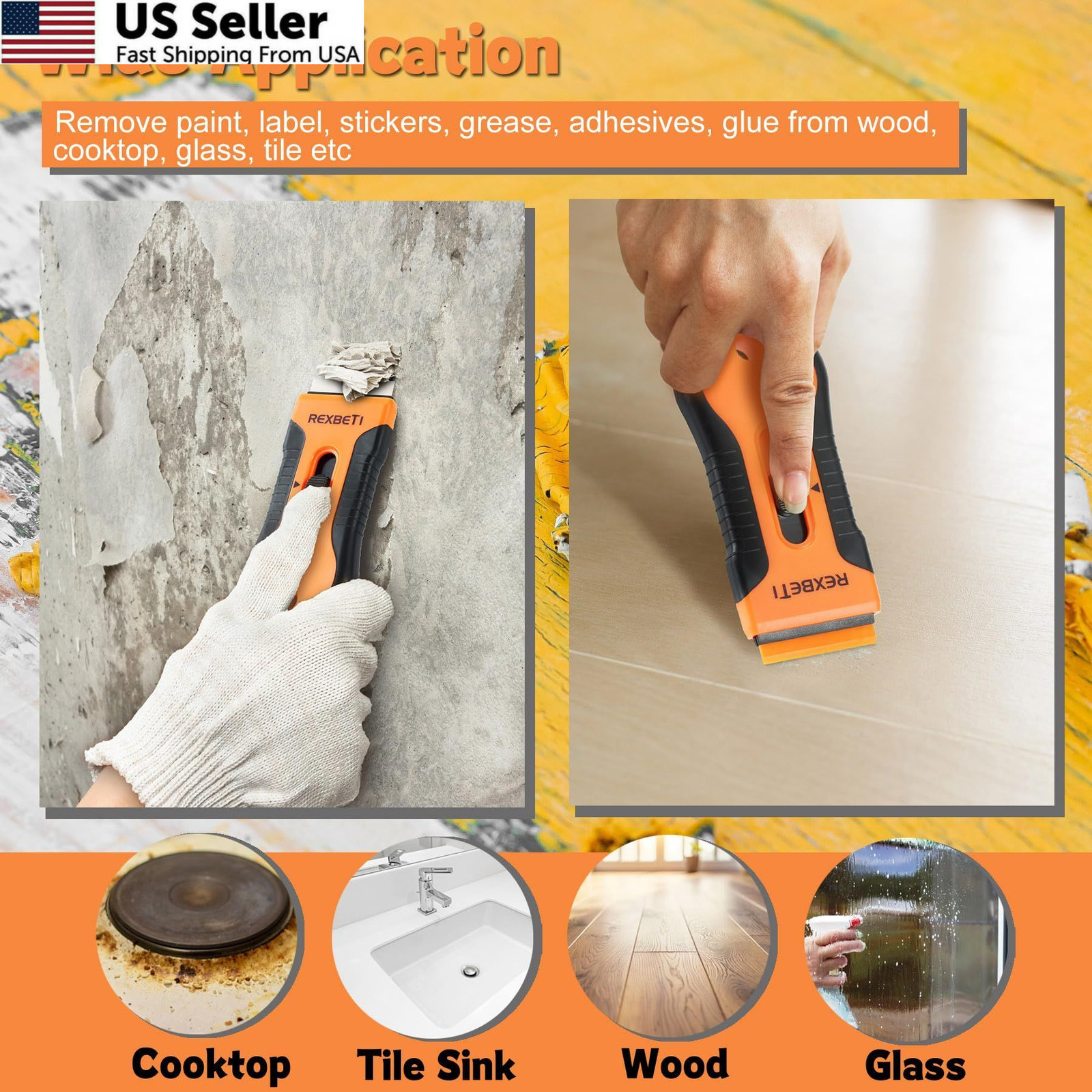 REXBETI Razor Blade Scraper Tool, 2 Pack Set 2 Pack, Orange