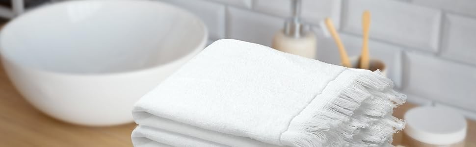 Fringed Reversible Fingertip Hand Towel (Size 11″ W x 18″ L) Terry Cotton