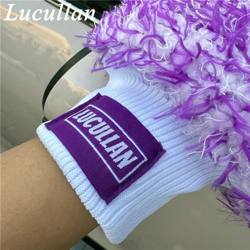 Premium Purple Microfiber Car Wash Mitt Glove Foam Stitch