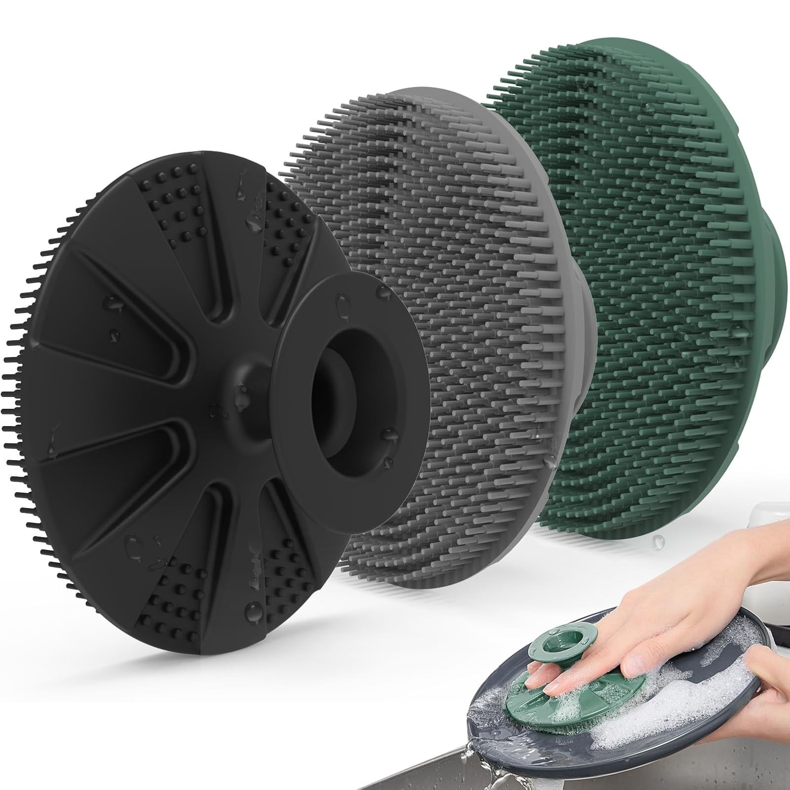 BEAUTAIL Silicone Dish Scrubber – Non-Scratch Kitchen Sponge, Gray